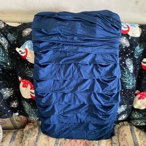 Elegant Blue Ruched Strapless Dress